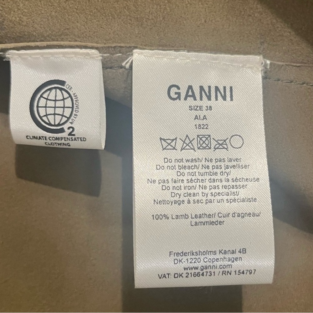 GANNI Leather Olive Green Meranti Puffed
Sleeve Dress Goddess - Size 38 EU/ 8 US - Picture 13 of 14